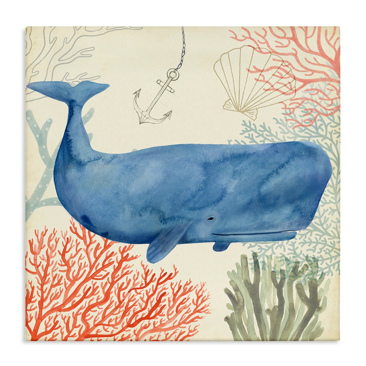 Stupell Industries Underwater Whimsical Whale Watercolor Canvas Wall Art